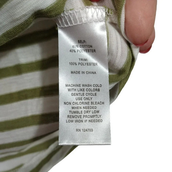 Hannah Jersey Knit Top T-Shirt Women Size L Green Stripe with Lace Sleeve - Picture 6 of 6